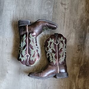 Mens Size 10B Western Green And Brown Ariat Cowboy Boots